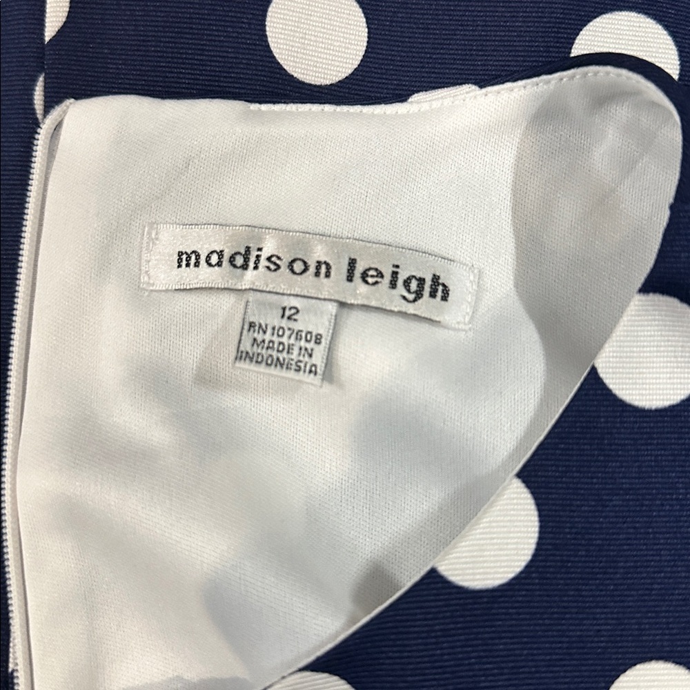 Madison Leigh women’s Navy Polka Dot with back zipper Midi Dress size 12 - Picture 4 of 9